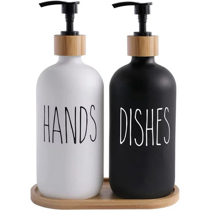 Kusmil Glass Soap Dispenser Set, Contains Hand Soap and Dish Soap Dispenser(Black & White)