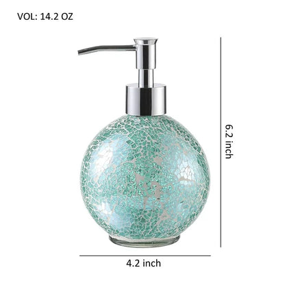 Glass Mosaic Hand Soap Dispenser-Lotion Bottle with Chrome Plated Plastic Pump-14 Ounce Set of 2 (Aqua)