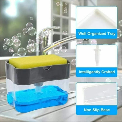 Soap Pump Dispenser & Sponge Holder for Kitchen Sink Dish Washing Soap Dispenser 1 Pcs