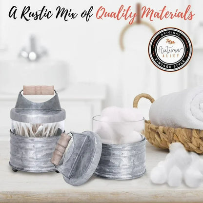 Autumn Alley Galvanized Rustic Farmhouse Bathroom Accessories Set – 4-PC Farmhouse Bathroom Set - Soap Dispenser - Rustic Toothbrush Holder - Cotton Canisters