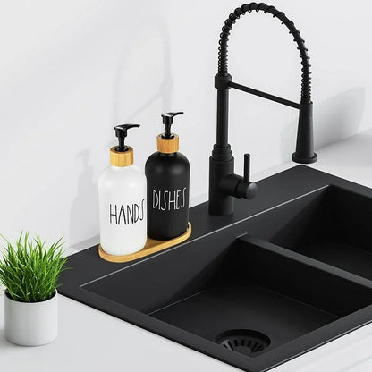 Kusmil Glass Soap Dispenser Set, Contains Hand Soap and Dish Soap Dispenser(Black & White)